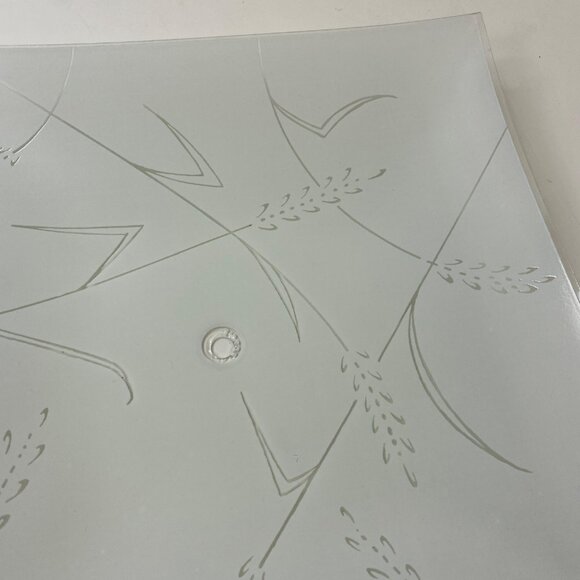 Vintage Frosted Glass Square Light Fixture Cover Etched Abstract Wheat Design - Picture 10 of 13
